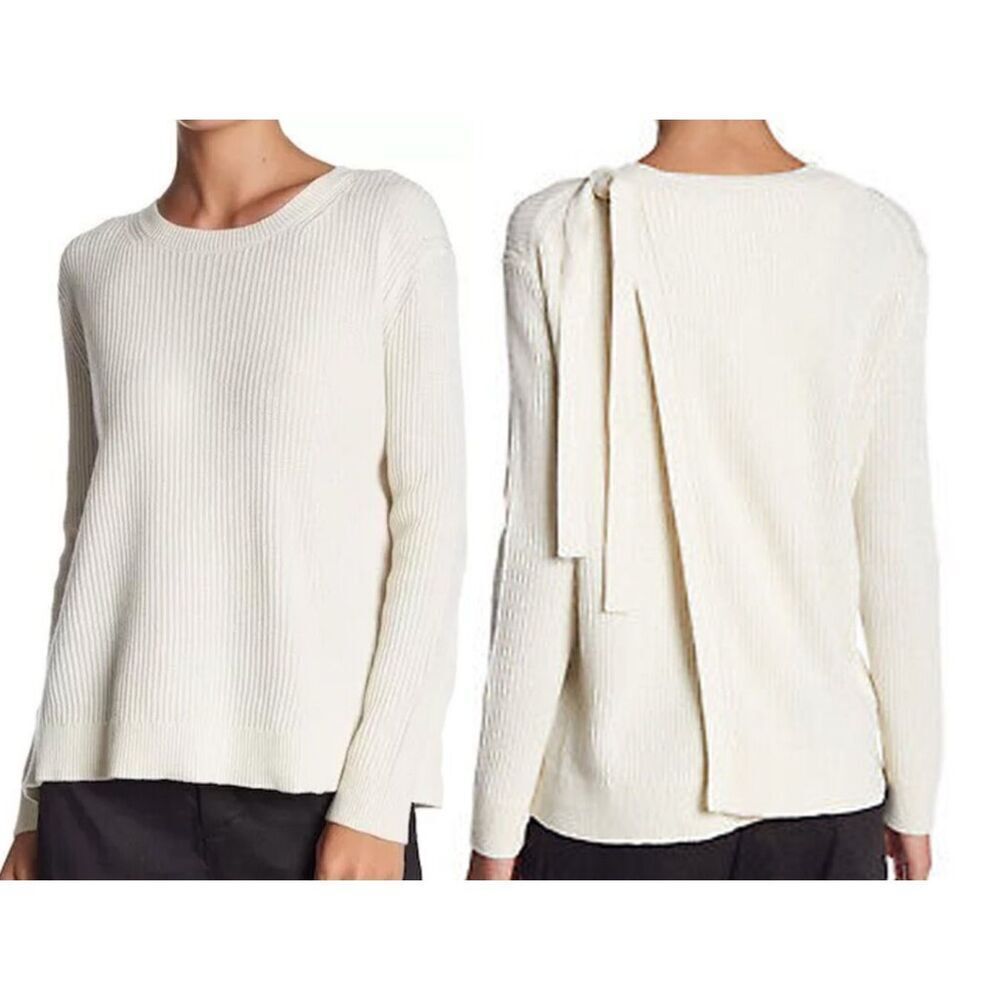 Vince Tie-Back Ribbed cream Cashmere  Blend Crew SWEATER sz XS
